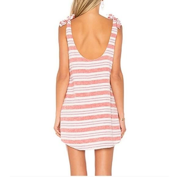 Lovers + Friends Everglades Dress Red Purple Summer Stripe Linen Blend FLAW - Picture 3 of 12